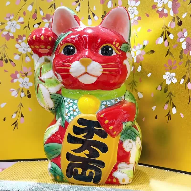 【赤華燦輝】日本清水燒招財貓 | 赤地 - 卡薩布蘭 特大 - 擺飾/家飾品 - 瓷 多色