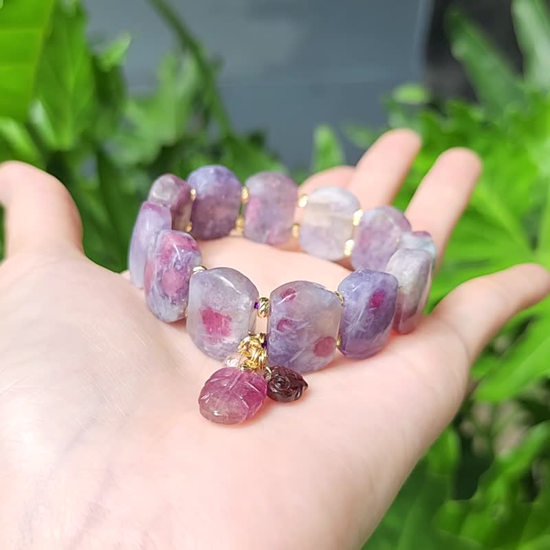 稀有冰梅花碧璽 如意 一葉成功 大紅大紫 智慧 手鍊 單品 禮物 - 手鍊/手環 - 寶石 紫色