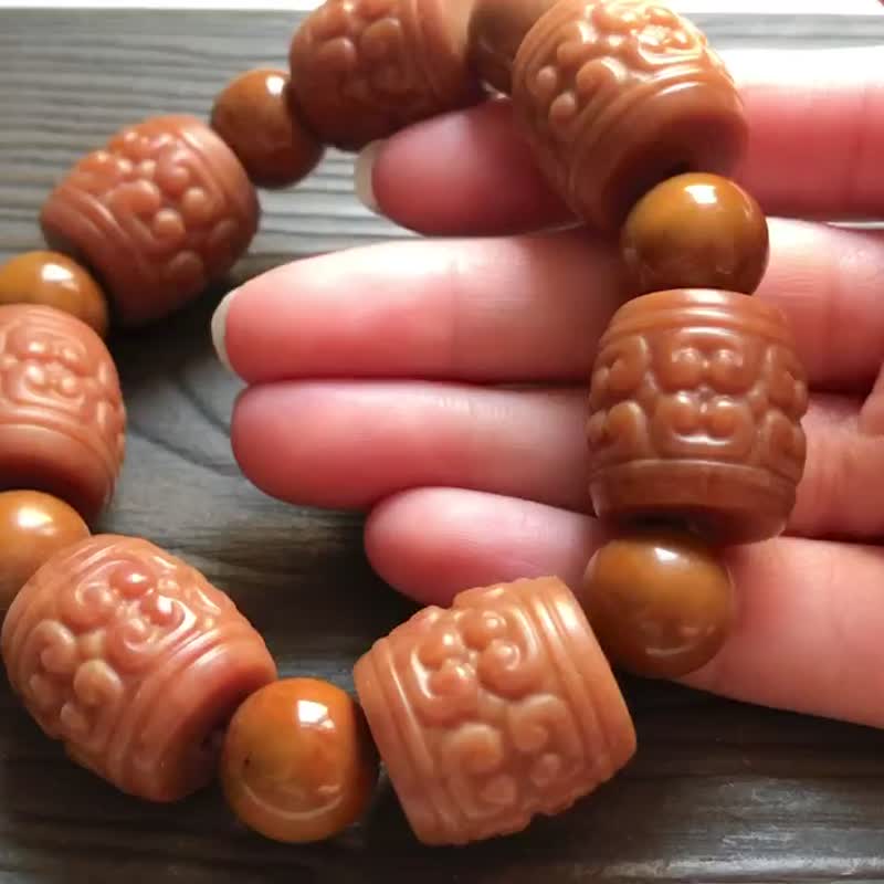 หยก สร้อยข้อมือ สีส้ม - 【Lingzangzhai】Myanmar Topaz Ruyi Pattern Tube Bead Hand Bead Bracelet