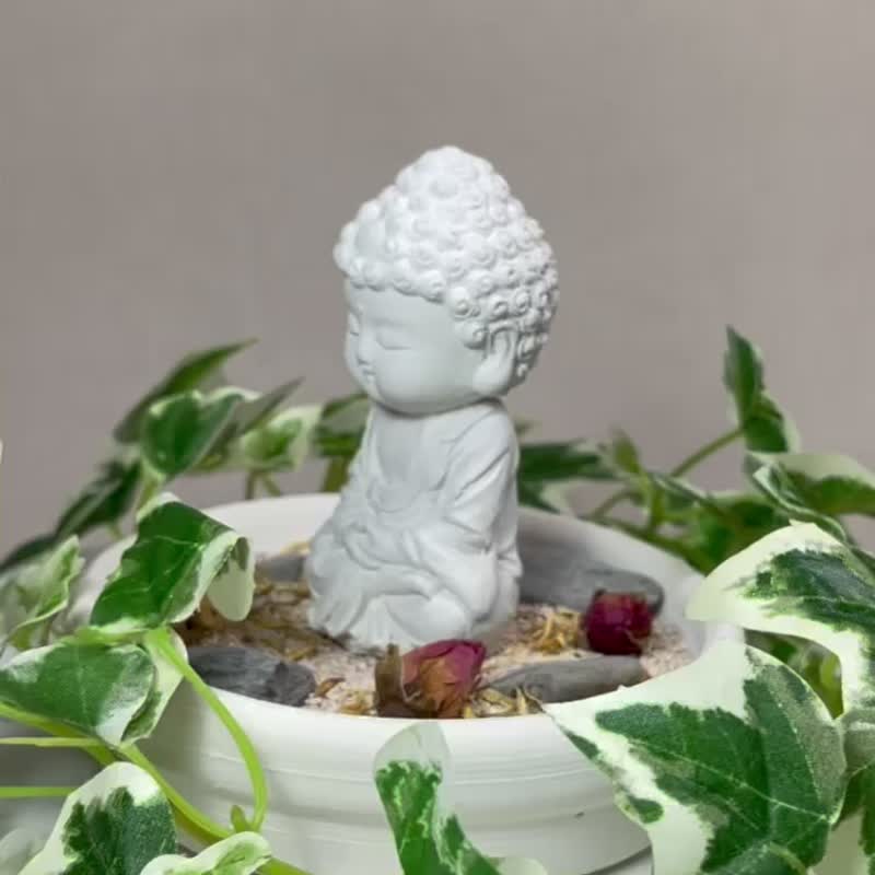 Miniature Small meditation Buddha 1801, w/11cm tray diatomaceous earth flower - Fragrances - Other Materials White