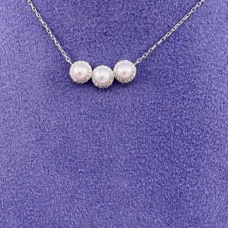 18K Japanese AKOYA pearl and diamond necklace - สร้อยคอ - เครื่องประดับ 