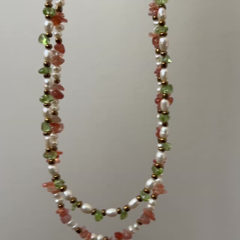 Stone Stone Natural Pearl Silver Necklace - Necklaces - Semi-Precious Stones Green