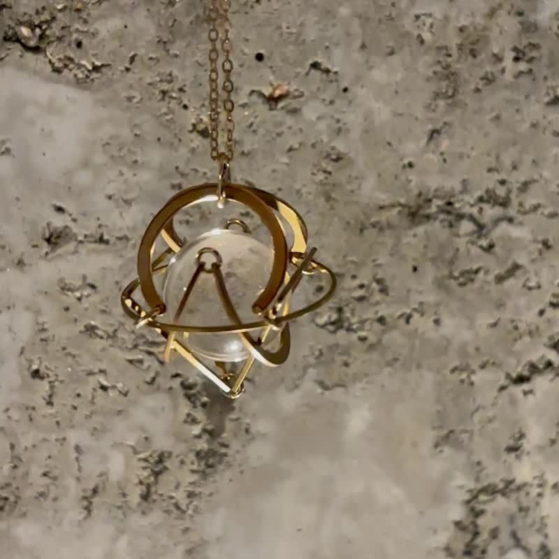 白水晶 星球 項鍊 頸鏈 簡約 中性 聖誕禮物 聖誕包裝 男友禮物 - 項鍊 - 水晶 金色