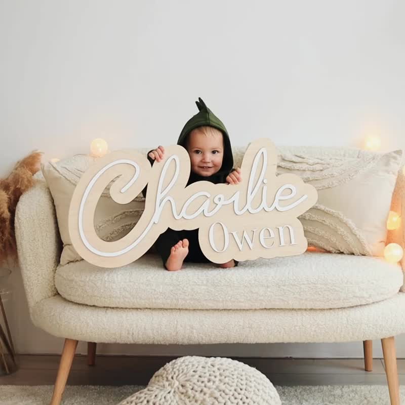 Personalized Nursery Name Sign, Wooden Baby Name Sign, Custom Name Sign Girl - ตกแต่งผนัง - ไม้ 