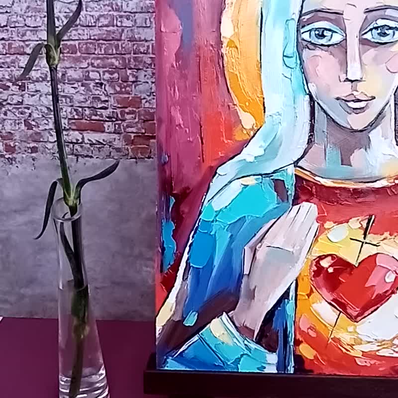 Immaculate Heart of Virgin Mary Painting Jesus Artwork 28 by 36cm - 海報/掛畫 - 其他材質 紅色