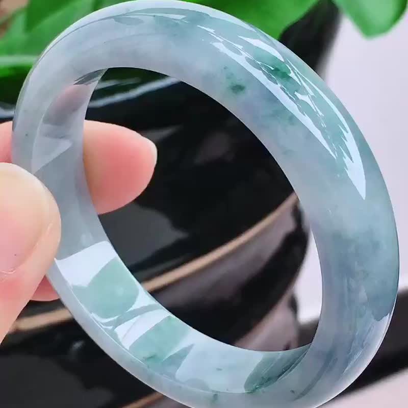 冰種玉鐲 天然翡翠玉鐲 A玉 手鐲 • 糯冰種翡翠福鐲 - 手鍊/手環 - 玉石 藍色