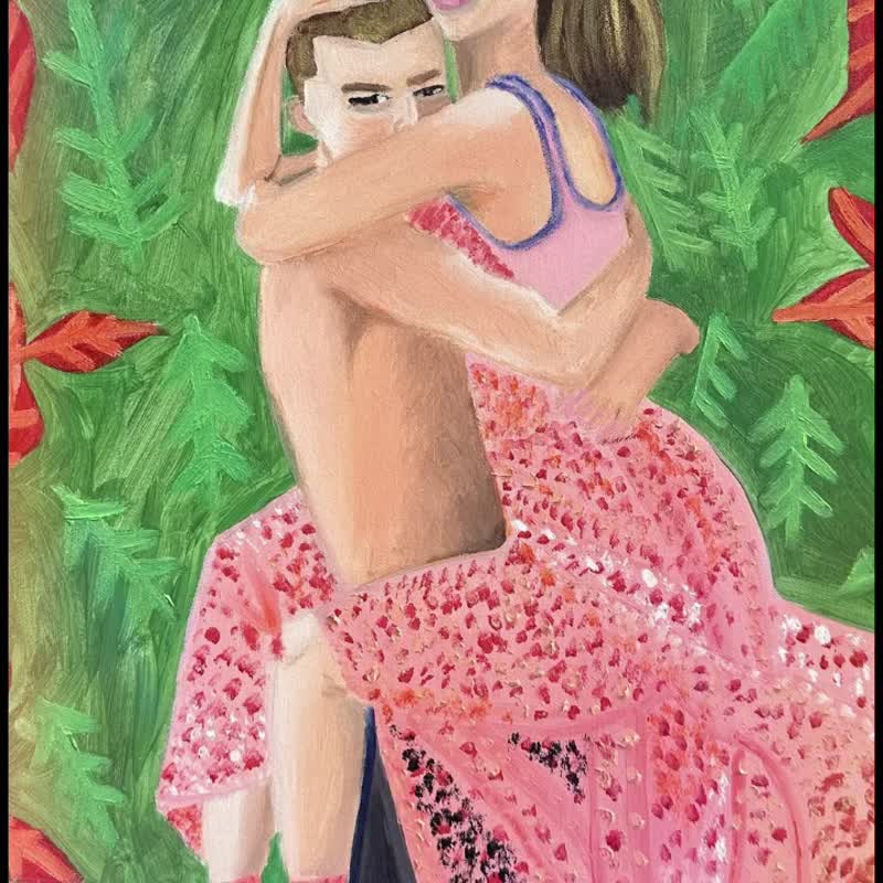 カスタマイズされた油絵のカップル - ウォールデコ・壁紙 - その他の素材 ピンク