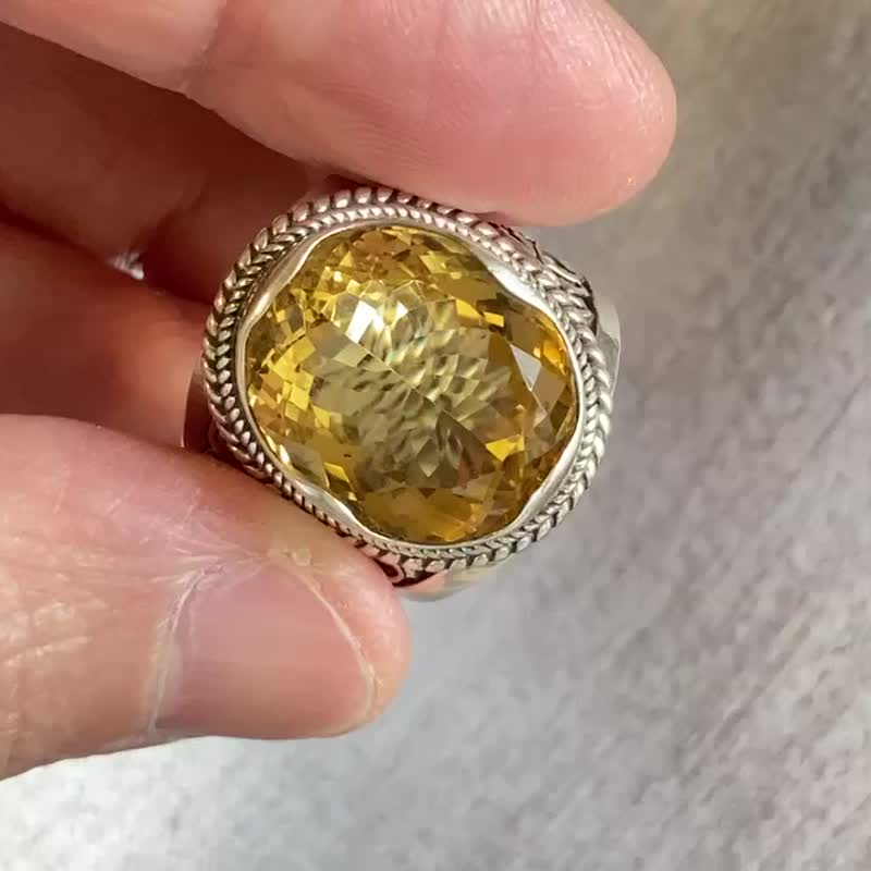 天然 黃水晶 戒指 尼泊爾 手工製 925純銀 - 戒指 - 水晶 黃色