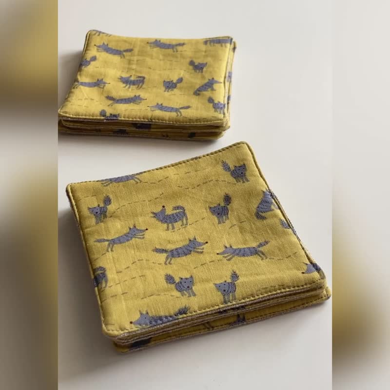 coasters with wolf Set of 4 Linen-cotton coasters 11.5 x 11.5 cm - Coasters - Linen Yellow