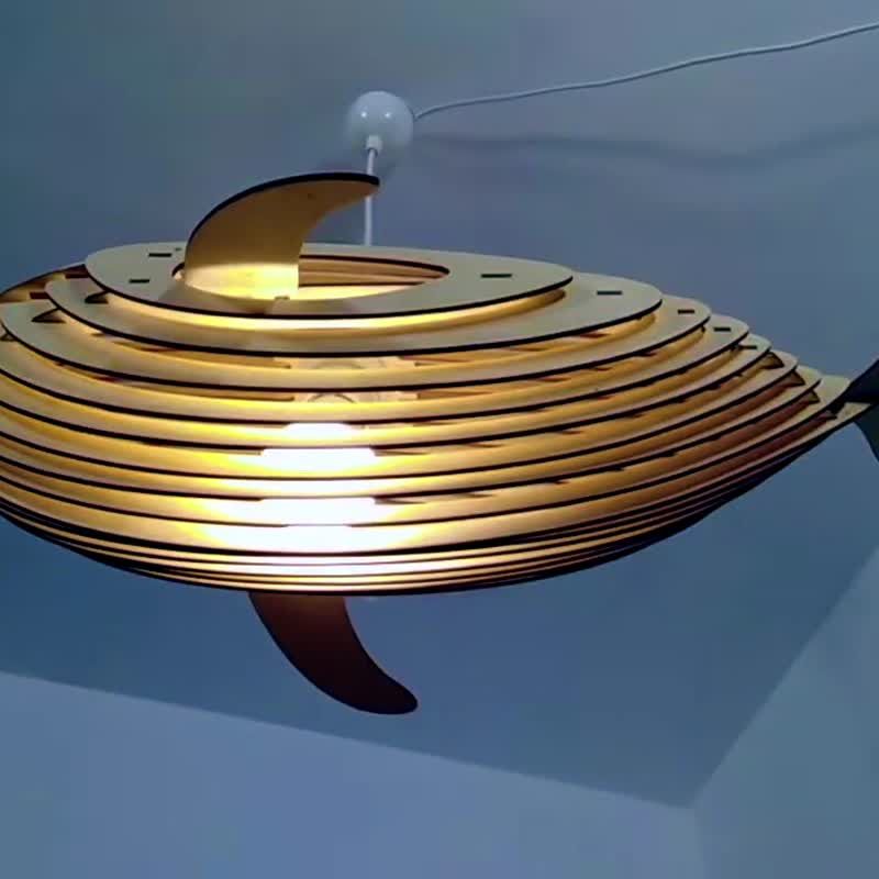 Wooden Whale Ceiling Light, Marine Lighting, Nautical Ceiling Fixture, DIY Kit. - โคมไฟ - ไม้ 