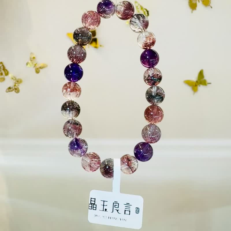 天然精品濃色透彩超七水晶9mm20.17g三輪骨幹高頻水晶自用級 - 手鍊/手環 - 水晶 多色