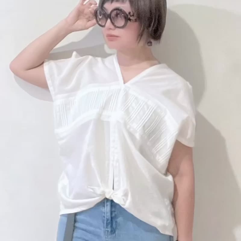 French airy cool pure cotton tied striped two-color milky white boxer jacket - เสื้อกั๊กผู้หญิง - ผ้าฝ้าย/ผ้าลินิน ขาว