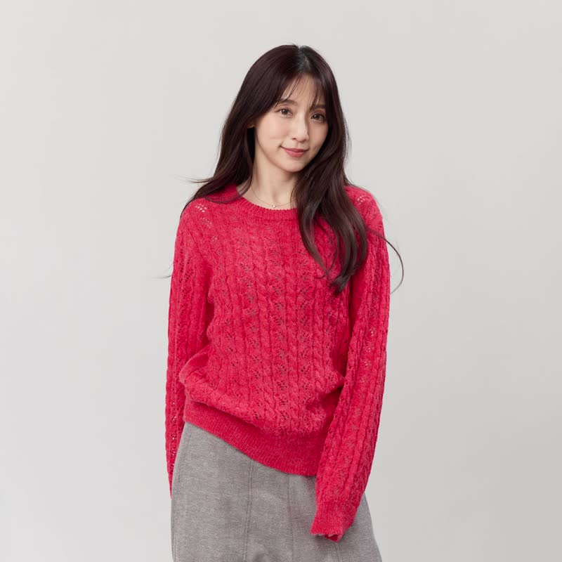 Rita Round Neck Twisted Knit Sweater - Women's Sweaters - Cotton & Hemp Red