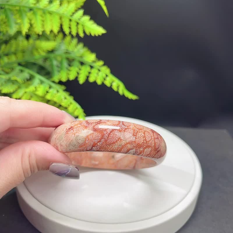 精品 珊瑚玉手鐲 60MM 冰潤高瓷玉化 橘色 檸檬片鳳尾紋 吉祥富貴 - 手鍊/手環 - 半寶石 