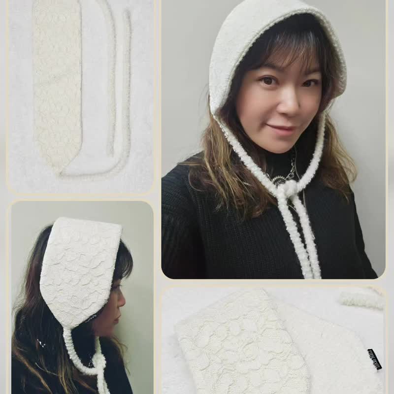 【HiGh MaLi】Headband Ear Warmers | Innocent White Lace | Japanese Sweetheart Style | Exclusive | Christmas Gift - Hats & Caps - Other Man-Made Fibers White