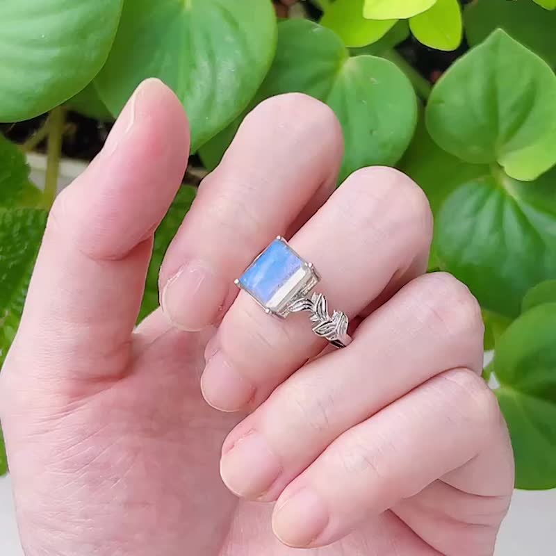 頂級拉長方形寶石 純銀戒指 可調式戒圍水晶 - 戒指 - 水晶 藍色
