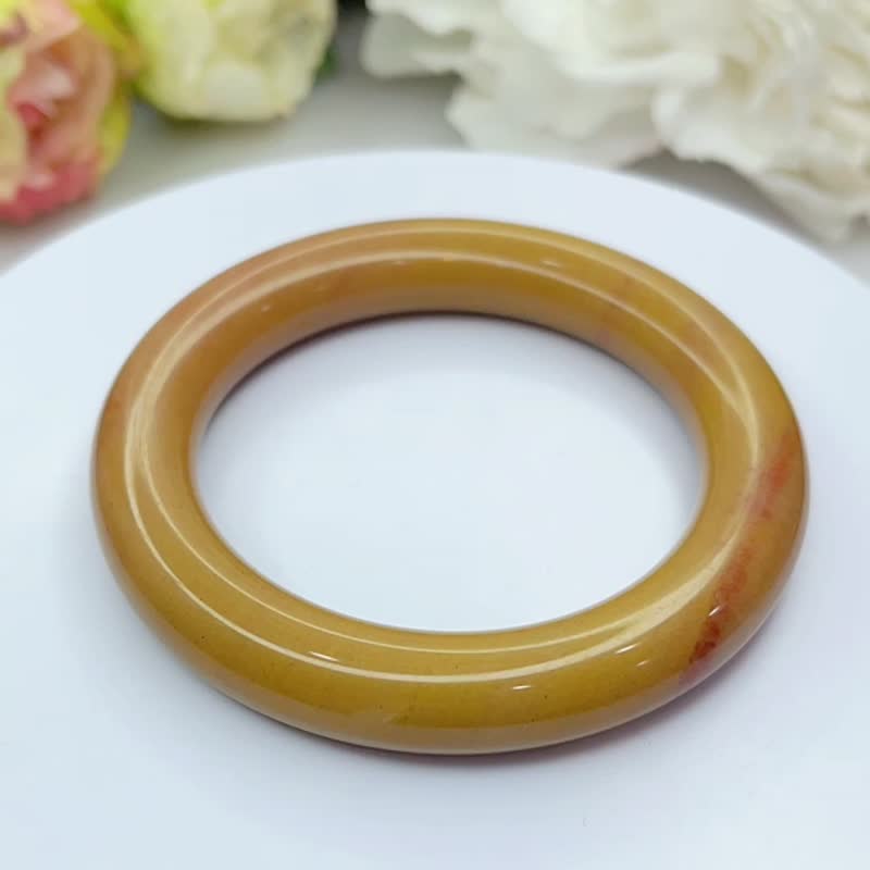 NO.108獨特紅絲絨南瓜色佘太翠 內徑56MM 圈口 佘太玉 手鐲 圓鐲 - 手鍊/手環 - 玉石 紅色