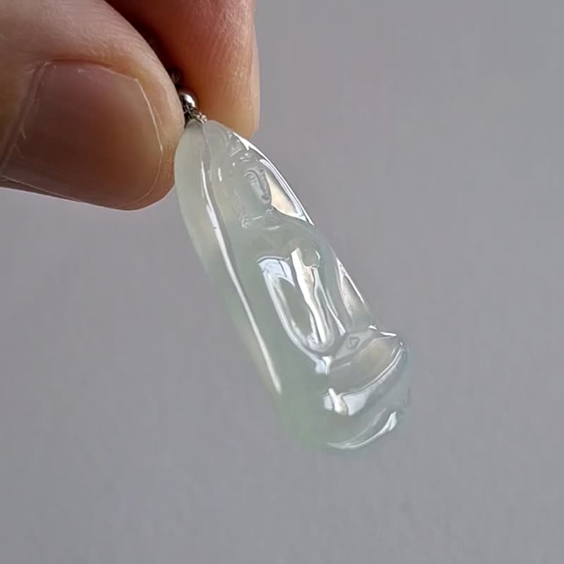 冰種緬甸翡翠迷你素衣觀音吊墜 | 天然緬甸翡翠 | 玉吊墜吊 - 項鍊 - 玉石 透明