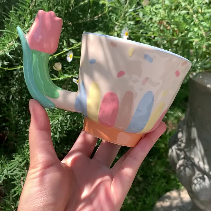 Cup Ceramic Rainbow with Orange Spoon - 花瓶/花器 - 陶 紅色