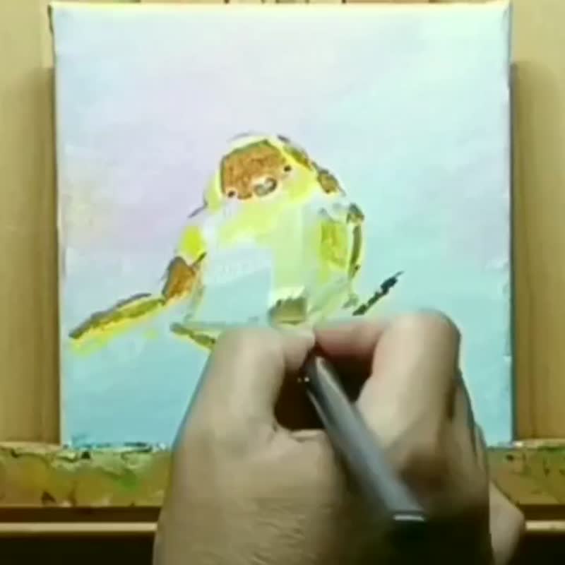 知更鳥  原創手繪油畫  獨一無二 - 壁貼/牆壁裝飾 - 棉．麻 