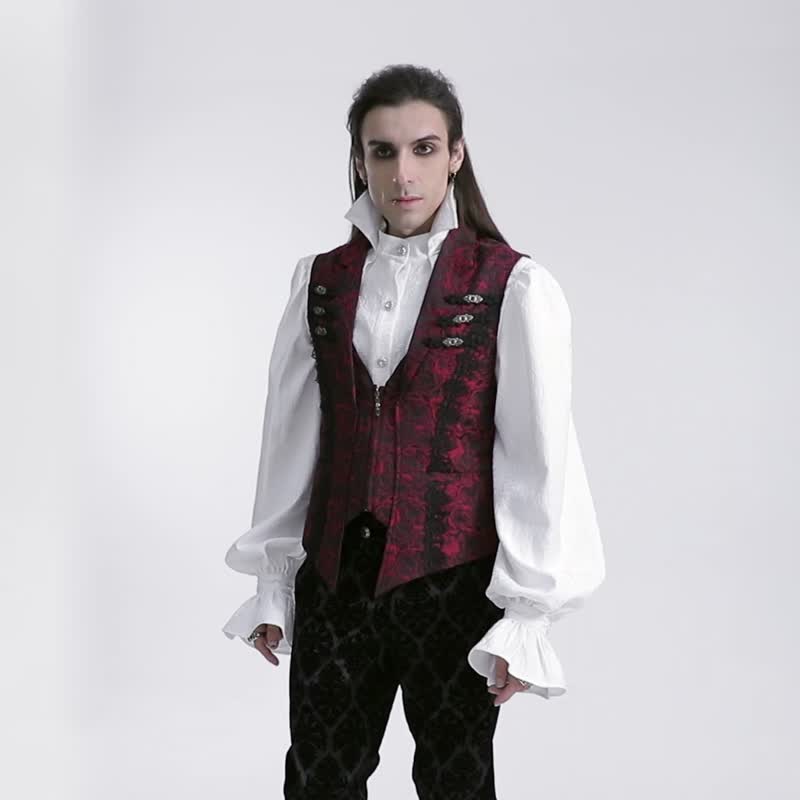 Gothic Alchemist Rose Gorgeous Suit Vest/Vest-Black/Red - เสื้อกั๊กผู้ชาย - วัสดุอื่นๆ สีแดง