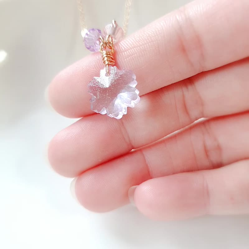 14K Gold Necklace Pendant Princess Chain Double Sided Different Snowflake Glass Gradient Asymmetric Gift - สร้อยคอ - กระจกลาย สีน้ำเงิน