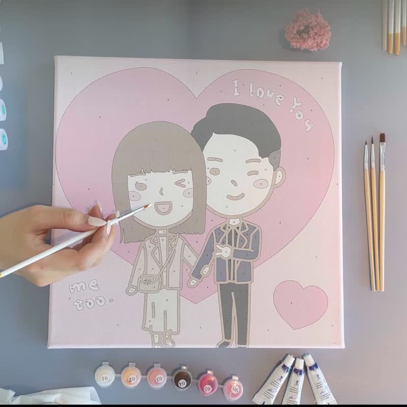 [Customized gift] Each couple has a favorite look. Customized Q-version digital oil painting - ภาพวาดบุคคล - ผ้าฝ้าย/ผ้าลินิน หลากหลายสี
