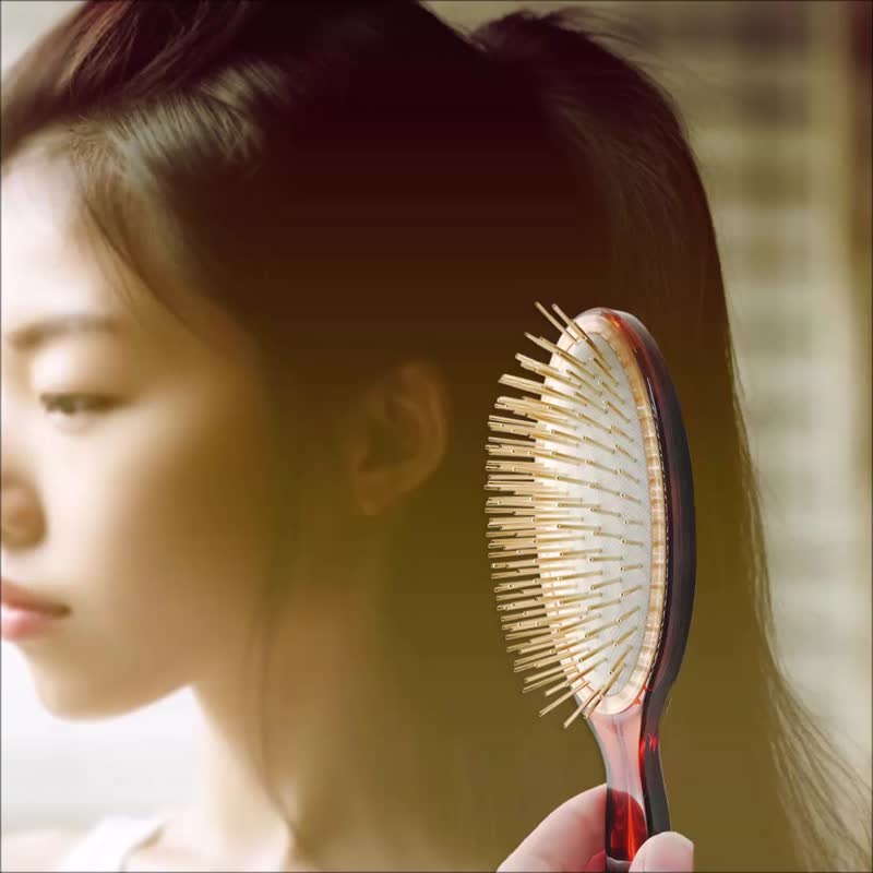 Custom Gift Portable Hair Brush Double Thickness 24K Gold plated Round Tip Pins - อื่นๆ - ยาง สีทอง