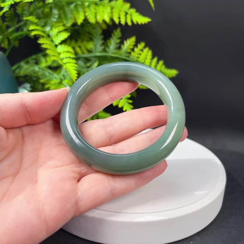 稀有和田玉藍晴水手鐲 55MM 老料藍調漸變綠手環 附證書 油潤細膩 - 手鍊/手環 - 玉石 