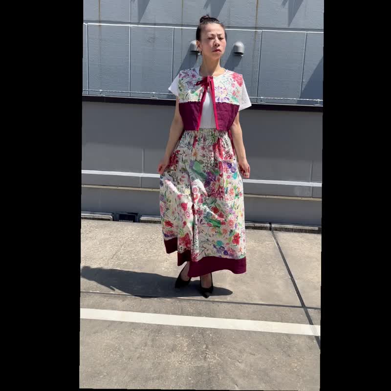 ボルドーカラーの国産リネンとsararaの国産コットンを使用したユニークな超ワイドパンツ - 女長褲 - 棉．麻 多色