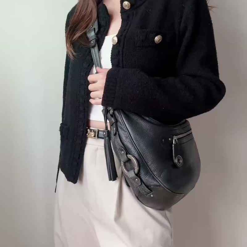 中古美品 Bally 腰果形手袋 腰包 真皮牛革 中性 斜背包 腋下 - 側背包/斜背包 - 真皮 黑色
