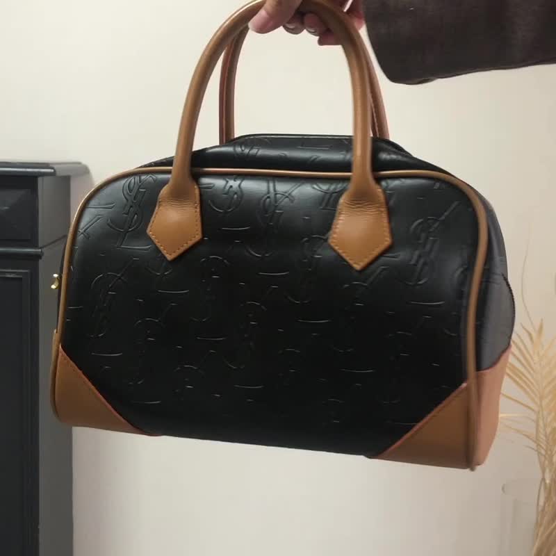 【 日本直送　名牌中古包 】Yves Saint Laurent ハンドバッグ ブラック キャメル YSL チャーム PVC ミニボストン ah3xfp - 手提包/手提袋 - 防水材質 黑色