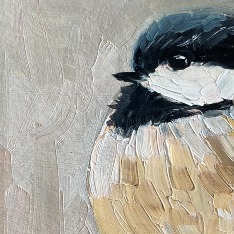 Chickadee Oil Painting Bird Original Small Wall Art Blue Tit Painting Impasto - ตกแต่งผนัง - วัสดุอื่นๆ สีนำ้ตาล