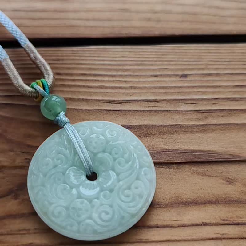 [Qin Cui] Natural jade white ice old species antique carved safety buckle adjustable rope chain [A] - สร้อยคอ - หยก หลากหลายสี