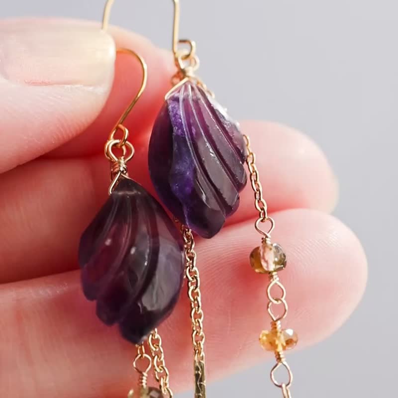 Fluorite Tourmaline Clip-On Earrings Charm - ต่างหู - หิน สีม่วง