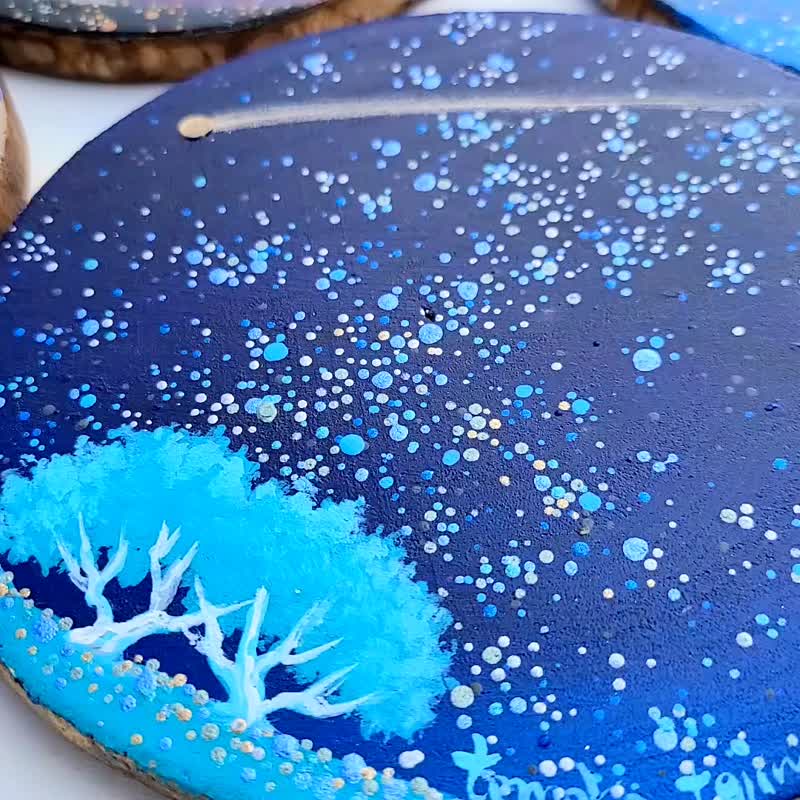 [The sound of stars chirping] Wooden art, night sky, interior, blue, navy, indigo, shooting star - Wall Décor - Wood Blue