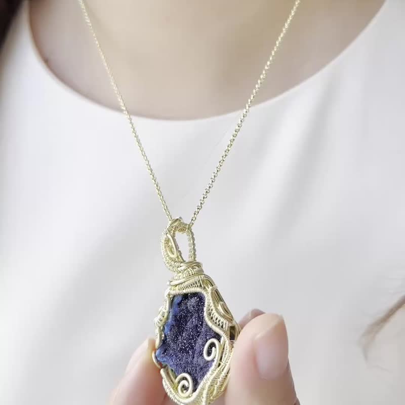 【High-Grade Azurite】Natural Azurite Raw Stone Necklace / Handmade Raw Stone - Necklaces - Crystal Blue