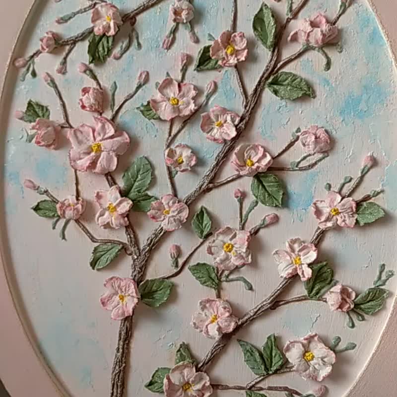 用樱花绘画 母亲节礼物 Mother's Day Cherry blossom painting Sakura painting Floral painting - 壁貼/牆壁裝飾 - 木頭 粉紅色