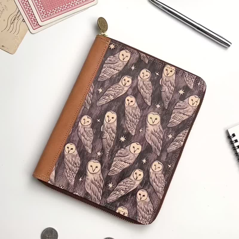 B6 size round zipper notebook cover / Dahlia dot - สมุดบันทึก/สมุดปฏิทิน - หนังแท้ หลากหลายสี