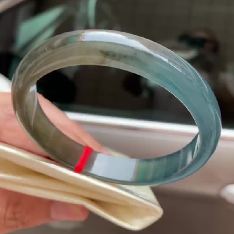 冰種 危地馬拉 天然翡翠 緬甸 A玉 玉鐲 • 冰種咖啡藍水翡翠福鐲 - 手鍊/手環 - 玉石 咖啡色