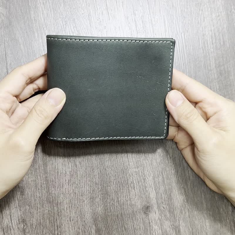 [Refurbished]-B11-Imported fat vegetable tanned leather (green) short flip clip/wallet with slight defects - กระเป๋าสตางค์ - หนังแท้ สีเขียว