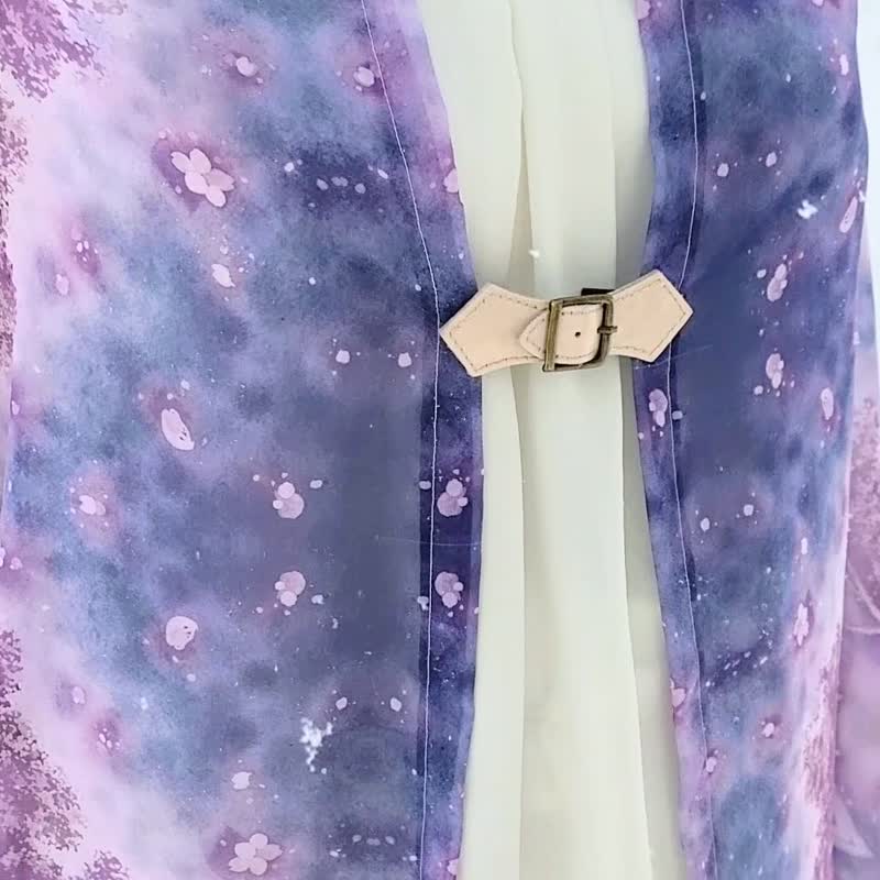 [Night Cherry Blossoms] Art Chiffon Stole Scarf Night Cherry Blossoms Gray Stylish Gift for Men Birthday Present Mother's Day - Scarves - Polyester Gray