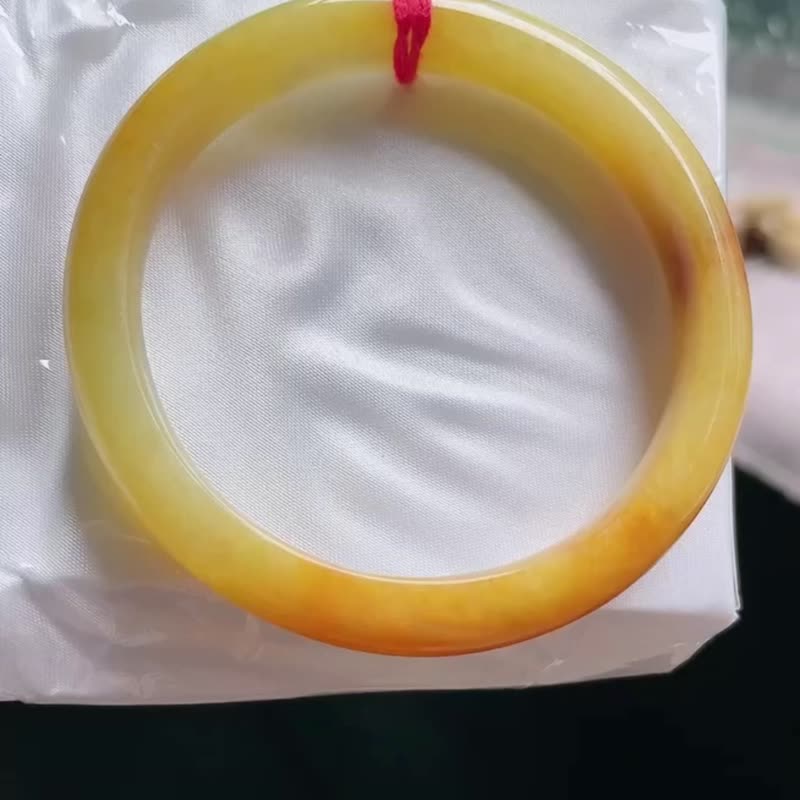 冰種 天然翡翠 緬甸 A玉 玉鐲 • 冰種蜜糖黃翡翠圓鐲 - 手鍊/手環 - 玉石 黃色