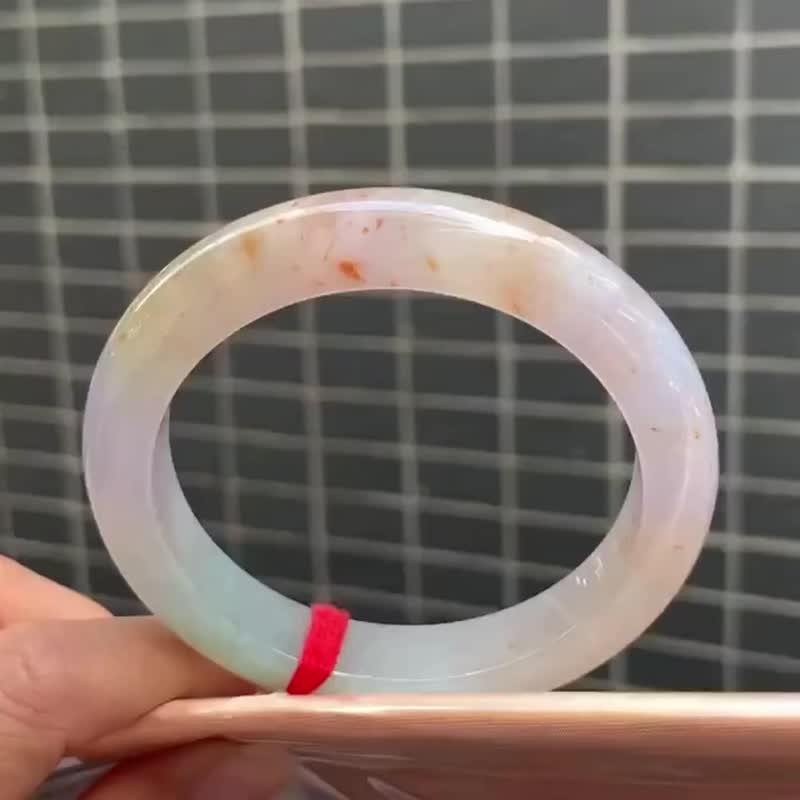 冰種翡翠天然翡翠玉鐲 A玉手鐲 玉鈪 • 冰種錦鯉三彩翡翠福鐲 - 手鍊/手環 - 玉石 橘色