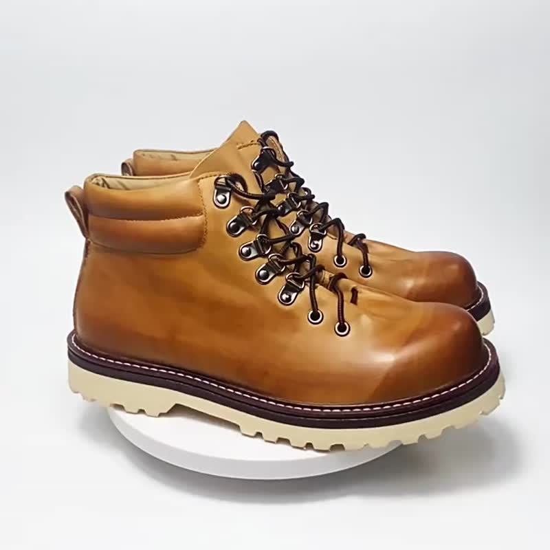 new men's high top Martin boots retro leather shoes top layer cowhide work boots - Men's Boots - Genuine Leather Brown