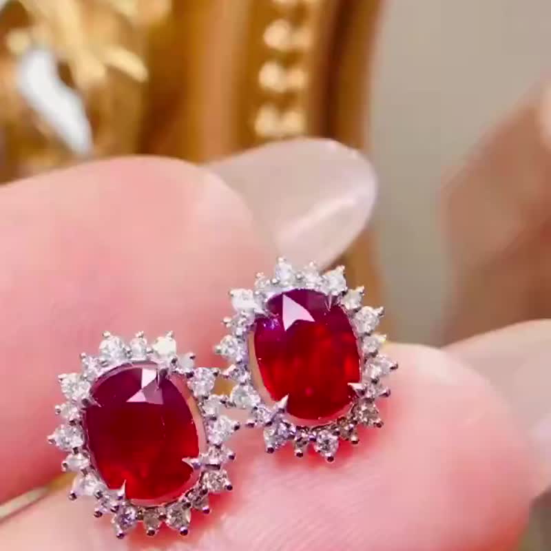 無燒紅寶石耳釘 1.5克拉 - 耳環/耳夾/耳骨夾 - 寶石 