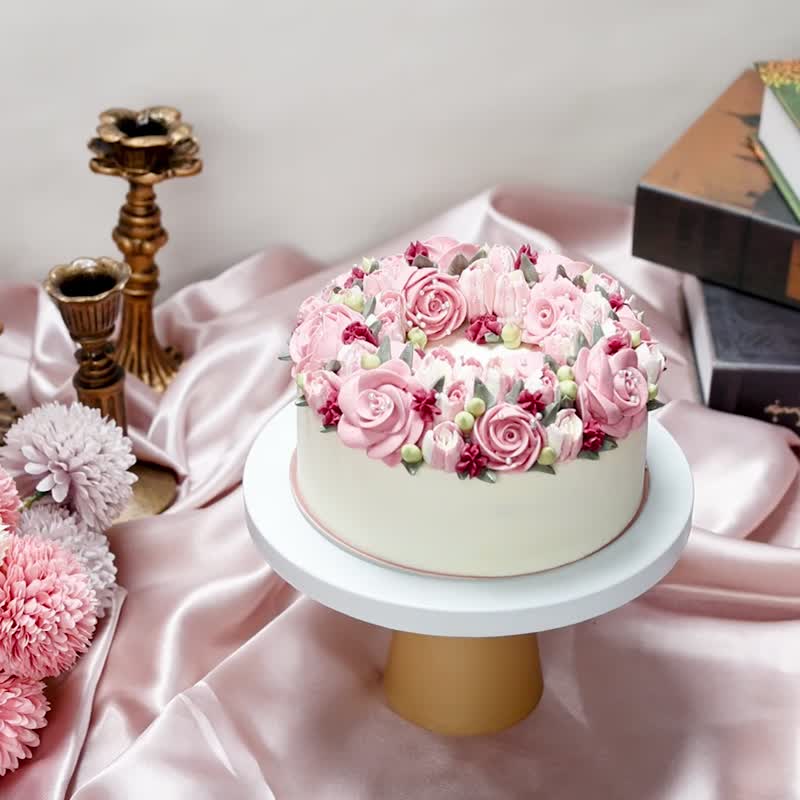 【母の日ケーキ】6インチスイートハニー/ローズ/フラワーケーキ/517出荷再開 - ケーキ・デザート - 食材 ピンク