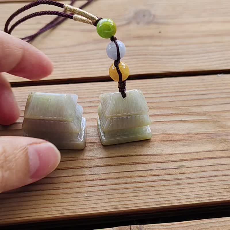 親翠 天然翡翠 冰綠天外奇蹟透天厝調整式繩鏈 心想事成 - 項鍊 - 玉石 多色