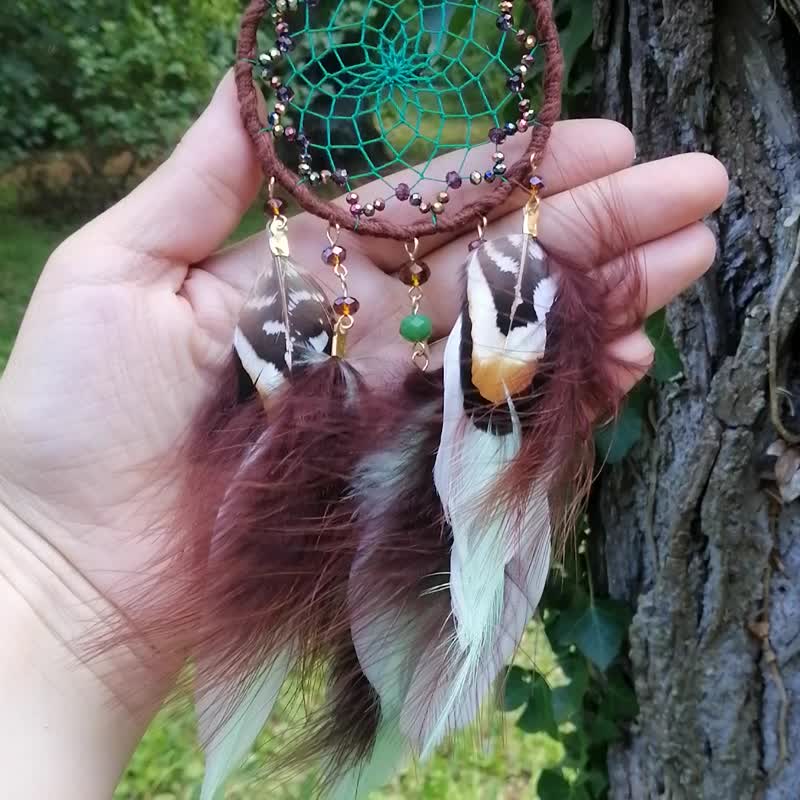 Dream catcher car rear view mirror size, Dreamcatcher for jeep, Brown mint - 壁貼/牆壁裝飾 - 繡線 藍色