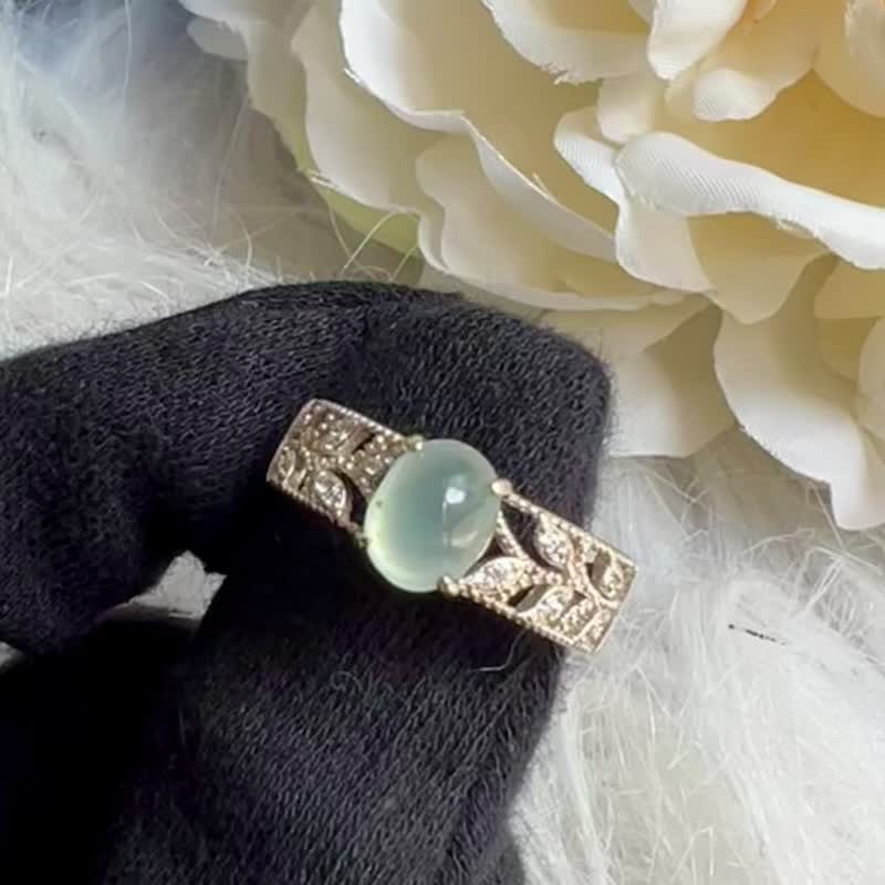 Light Jewelry | Jade Jade Ring | Natural Grade A | Egg Face 925 Silver| Adjustable Ring Girth - แหวนทั่วไป - หยก สีเทา
